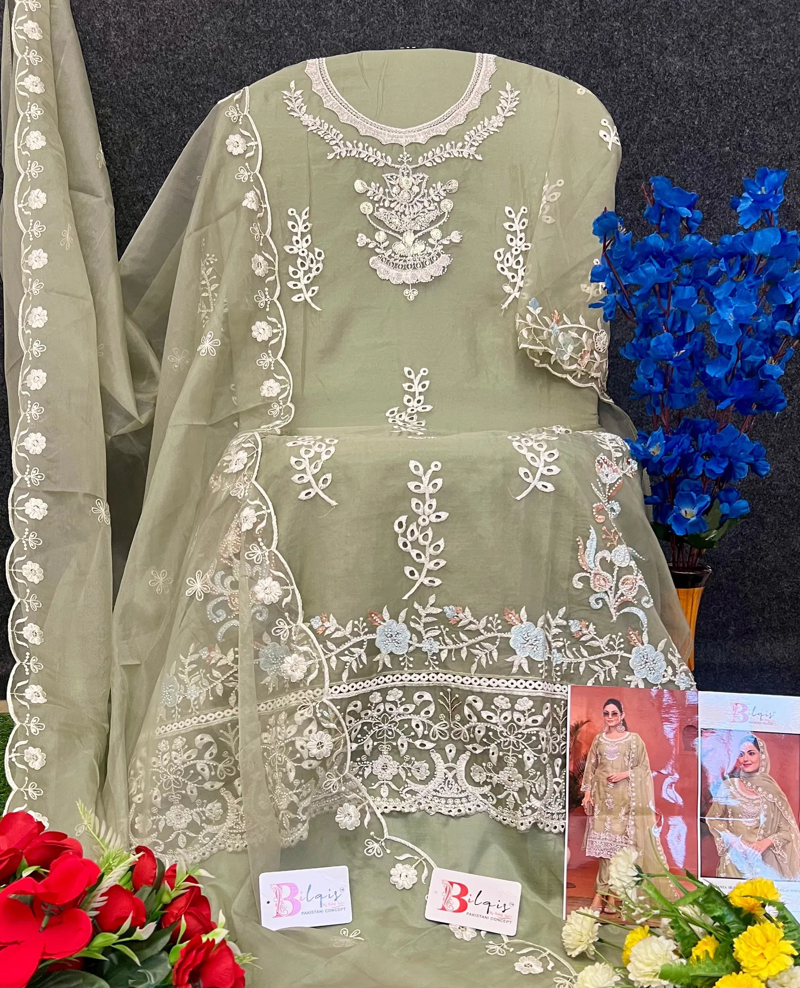 Bilqis B 119 A To D Organza Pakistani Suits Exporters In India